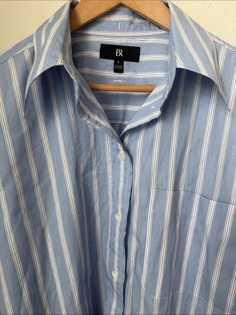 Banana Republic Light Blue & White Striped Boxy Crop Button-Down Shirt
